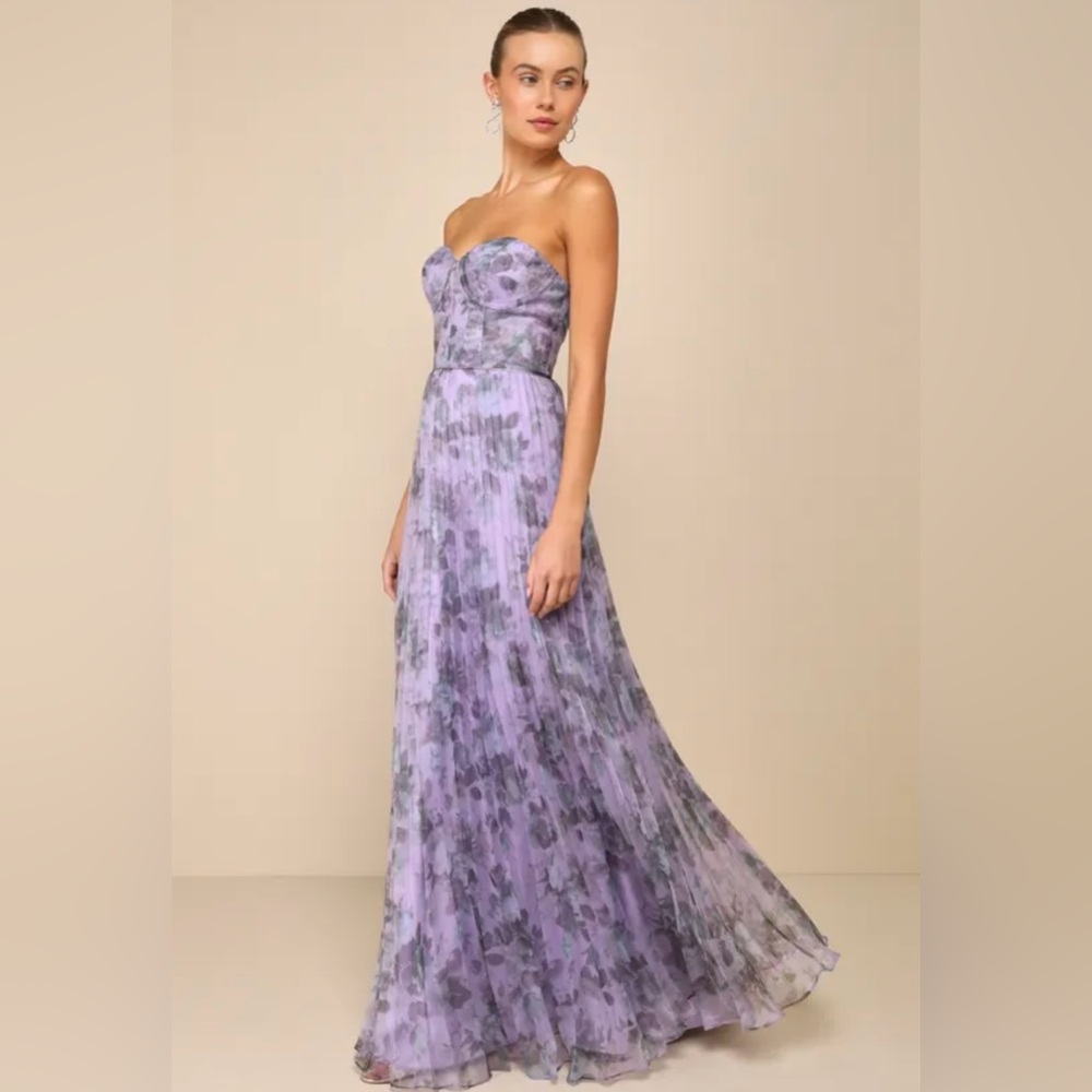 Lulus “Most Beautiful Day Purple Multi Floral Print Organza Maxi Dress”